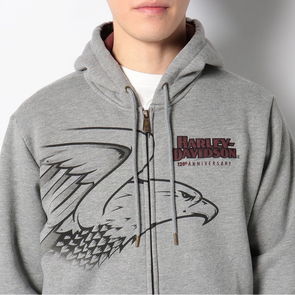 (MEN’S 2XLARGE) - HARLEY-DAVIDSON 120th Anniversary Full-Zip Hoodie Grey Sz:2XL